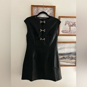 Commense PU Leather Black Dress with Gold Buckles